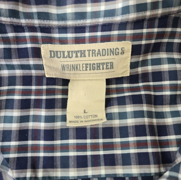 Duluth Trading Men's Sz Large Wrinkle Fighter Blue Plaid Button Down Shi… - Picture 4 of 8